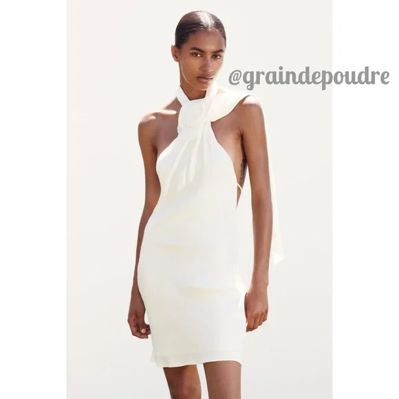 zara white satin halter dress TRENCH MIDI DRESS